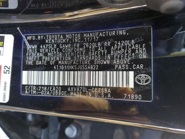 4T1B11HK5JU554822 - 2018 TOYOTA CAMRY L 黑色 照片 21