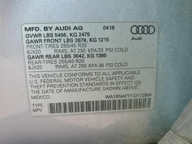 WA1BNAFY7J2172894 - 2018 AUDI Q5 PREMIUM PLUS 银色 照片 13