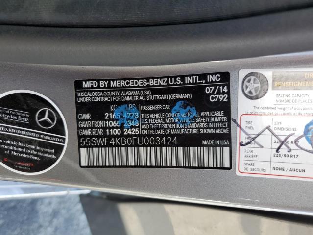 55SWF4KB0FU003424 - 2015 MERCEDES-BENZ C 300 4MATIC SILVER photo 13