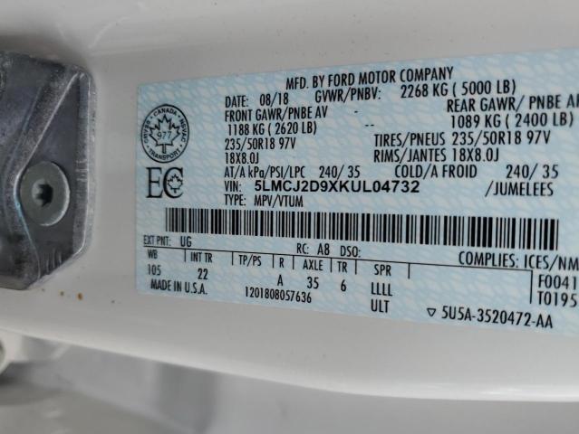 5LMCJ2D9XKUL04732 - 2019 LINCOLN MKC SELECT Սպիտակ լուսանկար 14