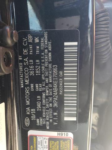 3KPA24AB4KE170863 - 2019 KIA RIO S BLACK photo 12