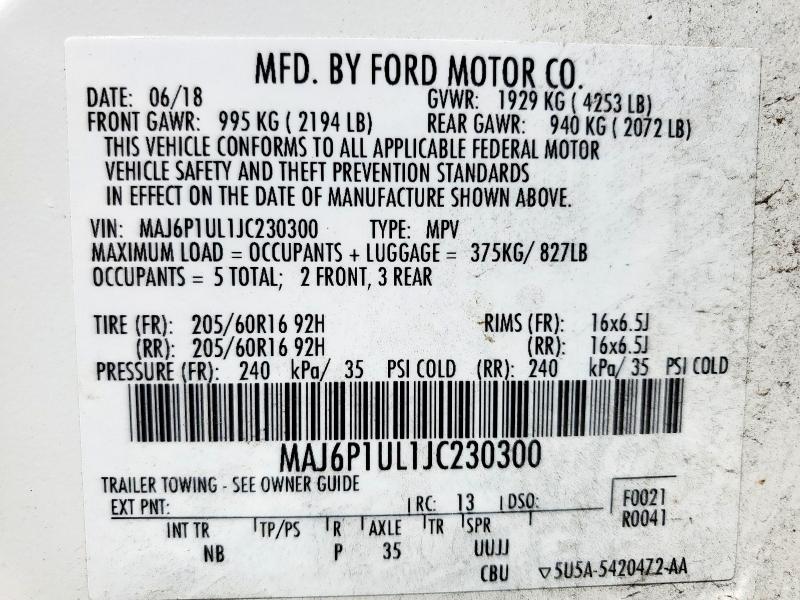 MAJ6P1UL1JC230300 - 2018 FORD ECOSPORT SE Ақ фото 13