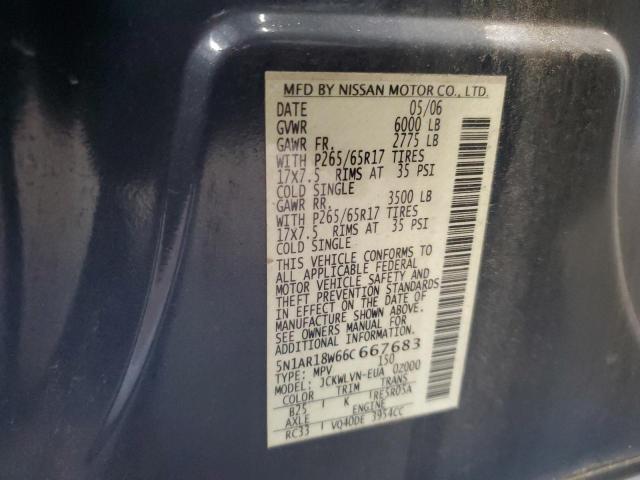 5N1AR18W66C667683 - 2006 NISSAN PATHFINDER LE BLUE photo 13