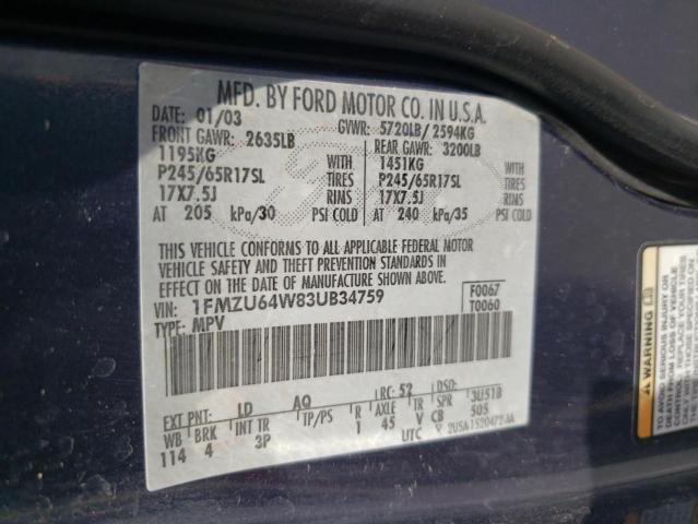 1FMZU64W83UB34759 - 2003 FORD EXPLORER EDDIE BAUER BLUE photo 13