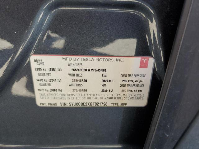 5YJXCBE2XGF021798 - 2016 TESLA MODEL X ნაცრისფერი ფოტო 12