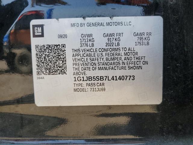 1G1JB5SB7L4140773 - 2020 CHEVROLET SONIC LS BLACK photo 12