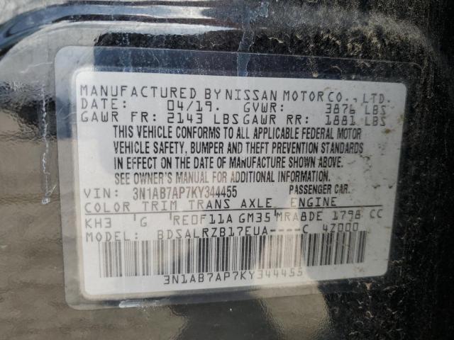 3N1AB7AP7KY344455 - 2019 NISSAN SENTRA S BLACK photo 13