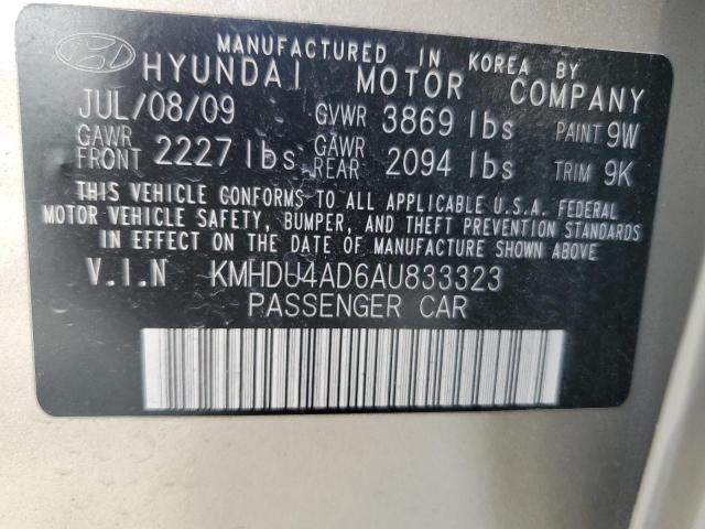 KMHDU4AD6AU833323 - 2010 HYUNDAI ELANTRA BLUE BEIGE photo 12