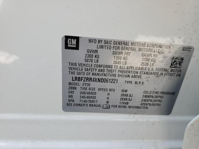 LRBFZRR4XND061221 - 2022 BUICK ENVISION AVENIR WHITE photo 12