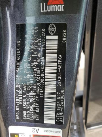 4T1BK3DB6BU400748 - 2011 TOYOTA AVALON BASE Grafit foto 12