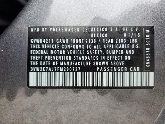 3VW2K7AJ7FM290727 - 2015 VOLKSWAGEN JETTA BASE 灰色 照片 12