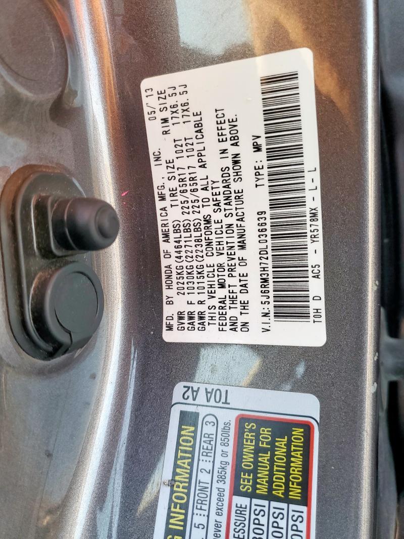 5J6RM3H72DL036639 - 2013 HONDA CR-V EXL GRAY photo 12