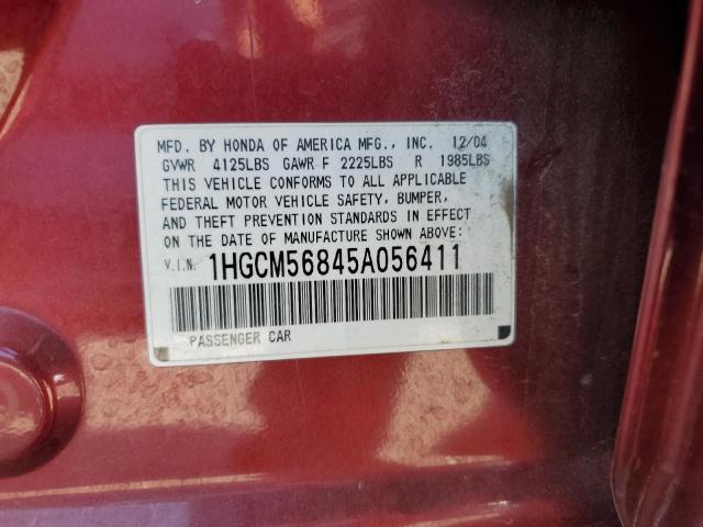 1HGCM56845A056411 - 2005 HONDA ACCORD EX RED photo 13