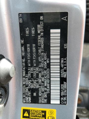 5TDJKRFH0FS092829 - 2015 TOYOTA HIGHLANDER XLE SILVER photo 13