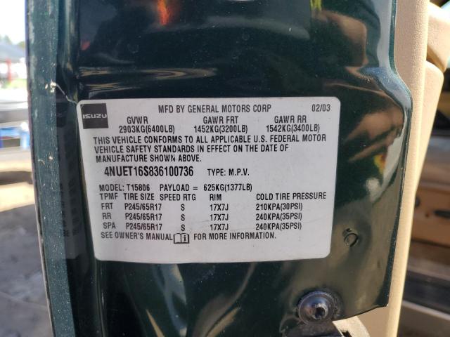 4NUET16S836100736 - 2003 ISUZU ASCENDER S 绿色 照片 13