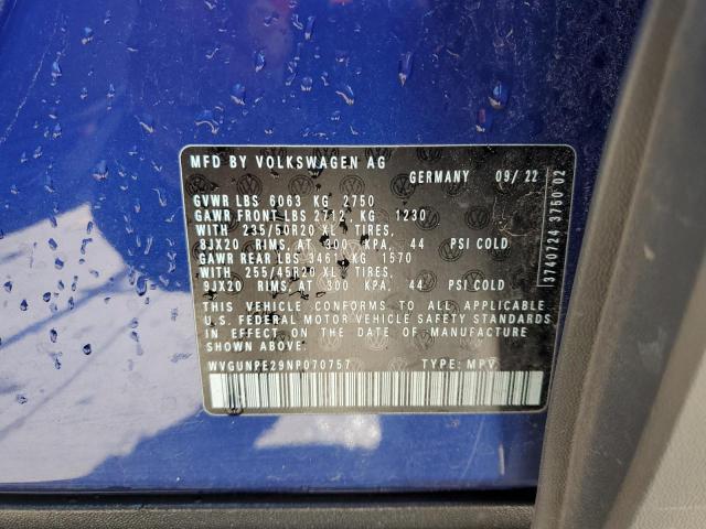 WVGUNPE29NP070757 - 2022 VOLKSWAGEN ID.4 PRO S ლურჯი ფოტო 13