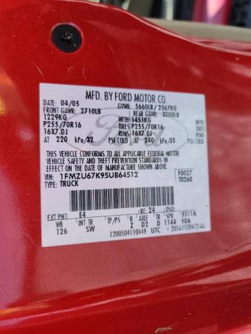 1FMZU67K95UB64512 - 2005 FORD EXPLORER S RED photo 12