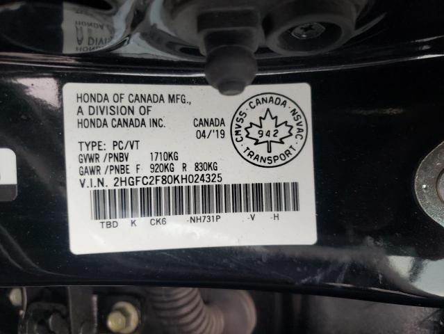 2HGFC2F80KH024325 - 2019 HONDA CIVIC SPORT 黑色 照片 12