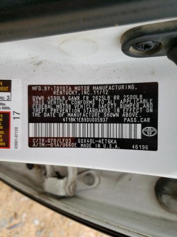 4T1BK1EB9DU005937 - 2013 TOYOTA AVALON BASE 白色 照片 12