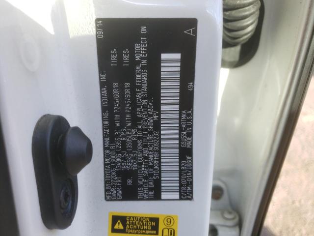 5TDJKRFH9FS092232 - 2015 TOYOTA HIGHLANDER XLE Weiß Foto 12