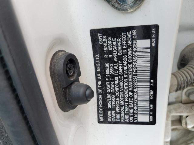 SHHFK7H8XHU226324 - 2017 HONDA CIVIC EXL WHITE photo 12