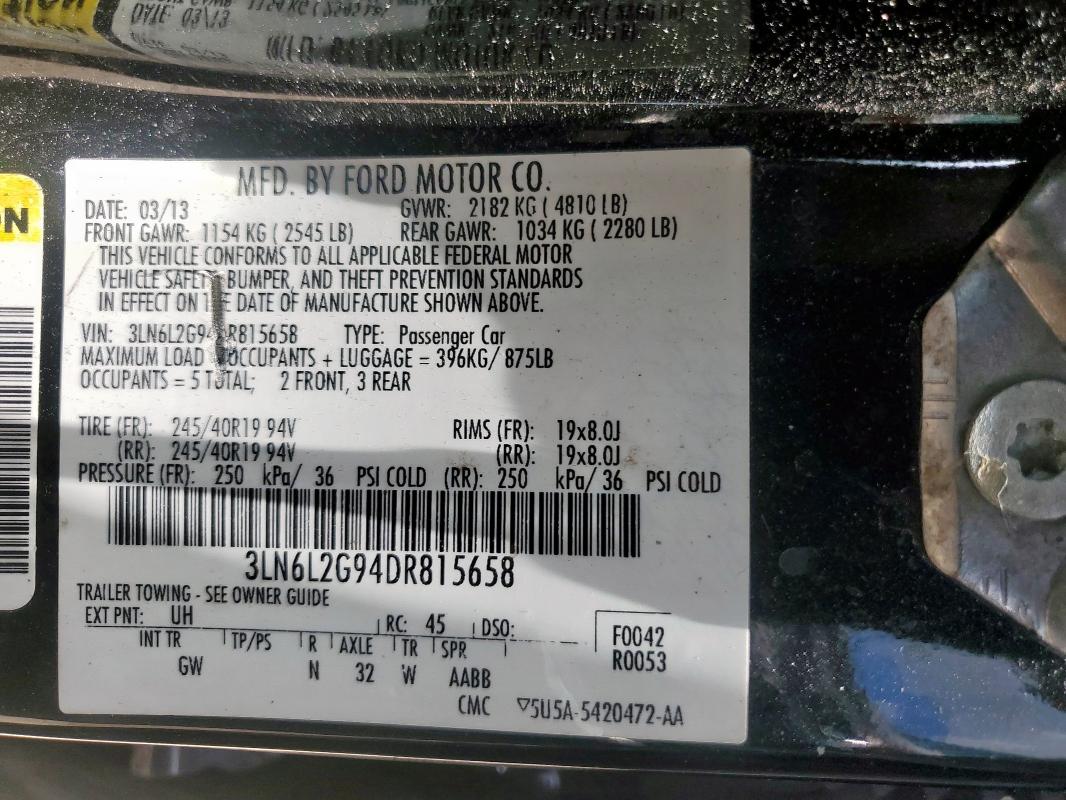 3LN6L2G94DR815658 - 2013 LINCOLN MKZ 黑色 照片 12