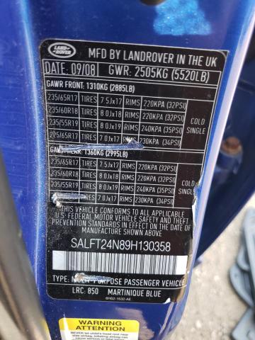 SALFT24N89H130358 - 2009 LAND ROVER LR2 HSE TECHNOLOGY BLUE photo 12