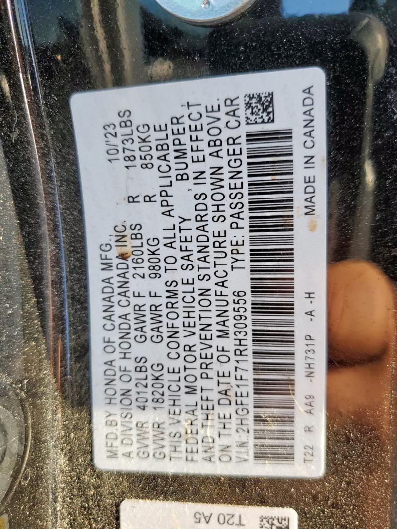 2HGFE1F71RH309556 - 2024 HONDA CIVIC EX BLACK photo 13