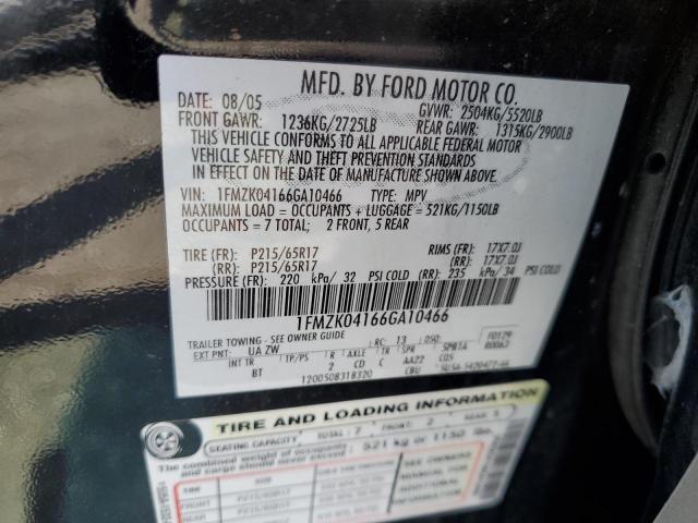 1FMZK04166GA10466 - 2006 FORD FREESTYLE SE BLACK photo 13
