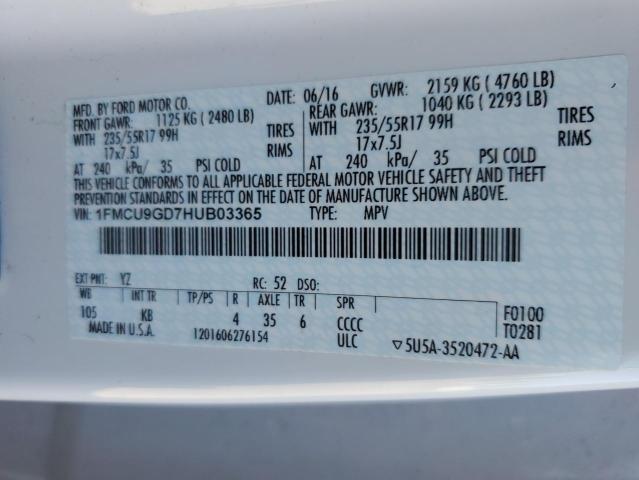 1FMCU9GD7HUB03365 - 2017 FORD ESCAPE SE 白色 照片 13