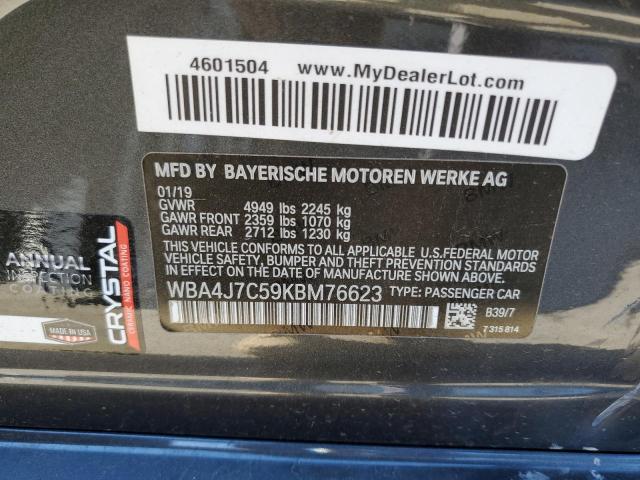 WBA4J7C59KBM76623 - 2019 BMW 440XI GRAN COUPE GRAY photo 10