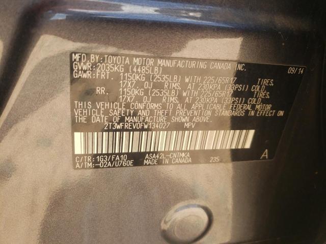 2T3WFREV0FW134027 - 2015 TOYOTA RAV4 XLE GRAY photo 13