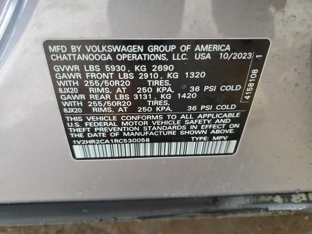 1V2HR2CA1RC530058 - 2024 VOLKSWAGEN ATLAS SE رمادي صورة 14