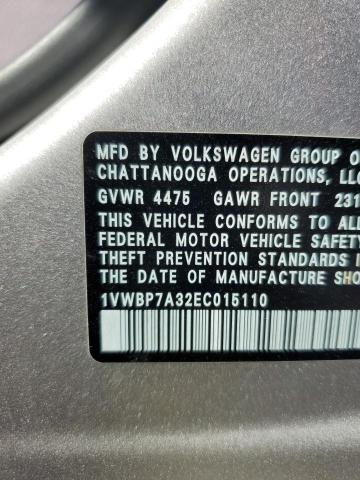 1VWBP7A32EC015110 - 2014 VOLKSWAGEN PASSAT SE GRAY photo 13