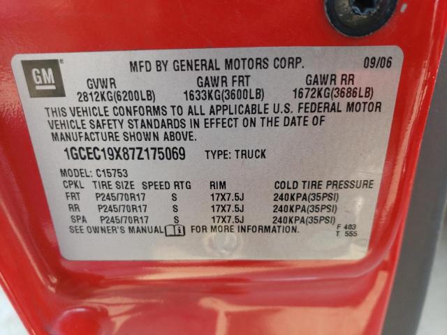 1GCEC19X87Z175069 - 2007 CHEVROLET SILVERADO C1500 CLASSIC Qırmızı foto 12