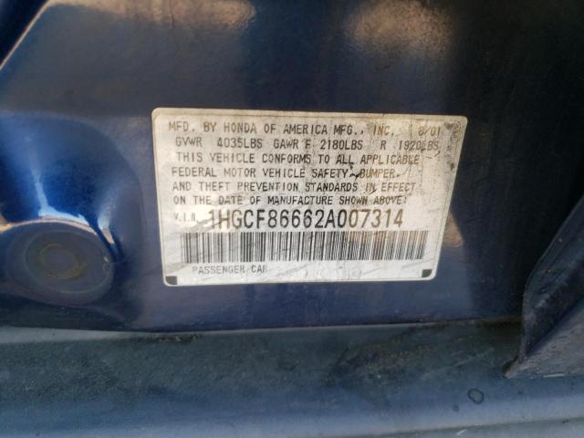 1HGCF86662A007314 - 2002 HONDA ACCORD VALUE BLUE photo 12