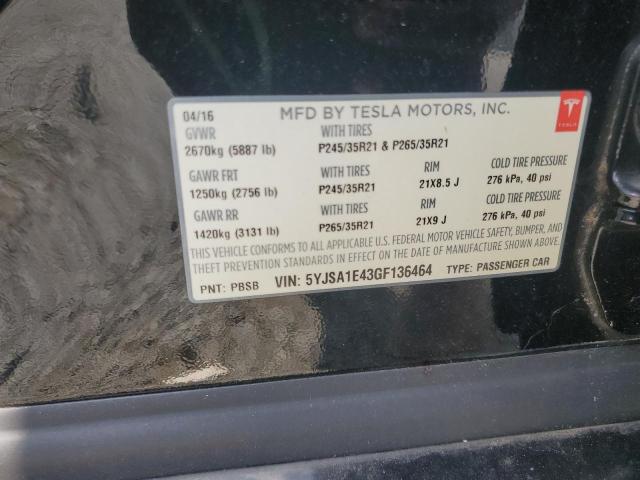 5YJSA1E43GF136464 - 2016 TESLA MODEL S 黑色 照片 13