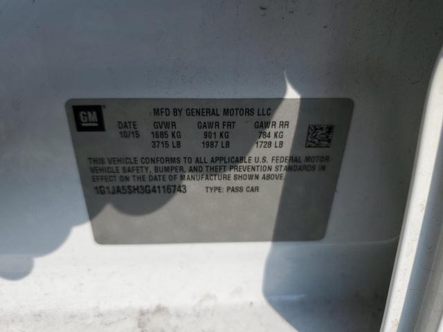 1G1JA5SH3G4116743 - 2016 CHEVROLET SONIC LS WHITE photo 12