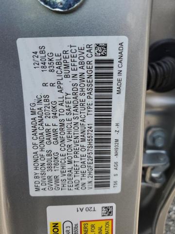 2HGFE2F57SH557241 - 2025 HONDA CIVIC SPORT 银色 照片 12