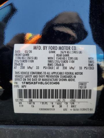 1FMSK8FH8LGC03496 - 2020 FORD EXPLORER LIMITED შავი ფოტო 13