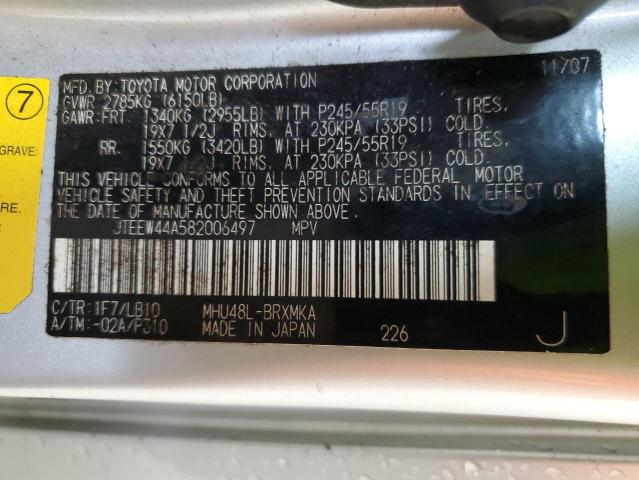 JTEEW44A582006497 - 2008 TOYOTA HIGHLANDER HYBRID LIMITED SILVER photo 13