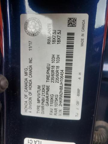 2HKRW2H88JH106454 - 2018 HONDA CR-V EXL BLUE photo 12