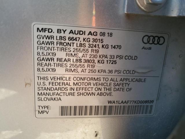 WA1LAAF77KD006520 - 2019 AUDI Q7 PREMIUM PLUS Сріблястий фото 14