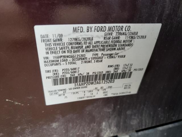 1FAHP2DW2AG125203 - 2010 FORD TAURUS SE MAROON photo 12