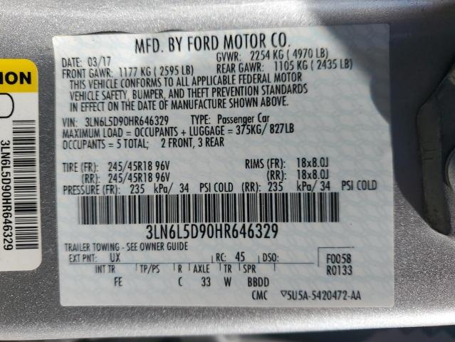 3LN6L5D90HR646329 - 2017 LINCOLN MKZ SELECT ვერცხლისფერი ფოტო 12