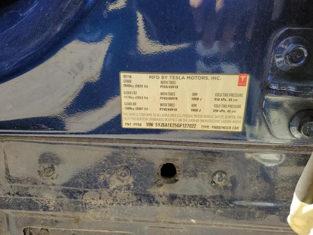 5YJSA1E25GF127022 - 2016 TESLA MODEL S Կապույտ լուսանկար 12
