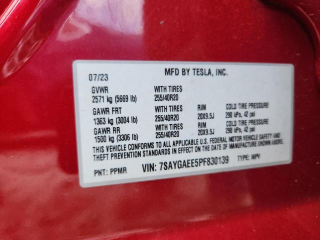 7SAYGAEE5PF830139 - 2023 TESLA MODEL Y 红色 照片 14