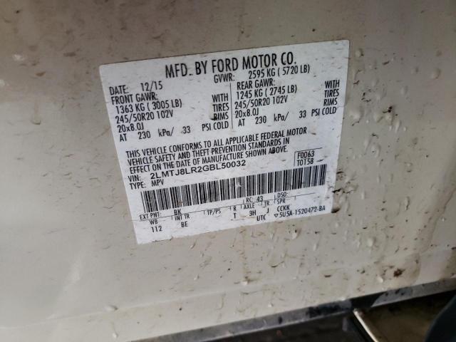 2LMTJ8LR2GBL50032 - 2016 LINCOLN MKX RESERVE კრემისფერი ფოტო 12