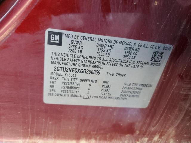 3GTU2NECXGG250069 - 2016 GMC SIERRA K1500 SLT MAROON photo 12