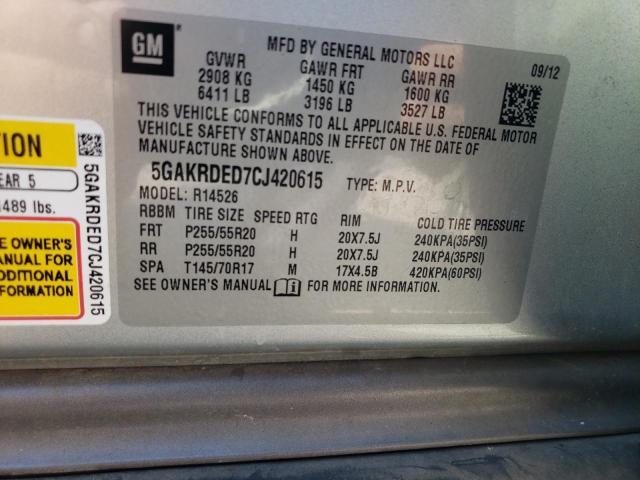 5GAKRDED7CJ420615 - 2012 BUICK ENCLAVE SILVER photo 13